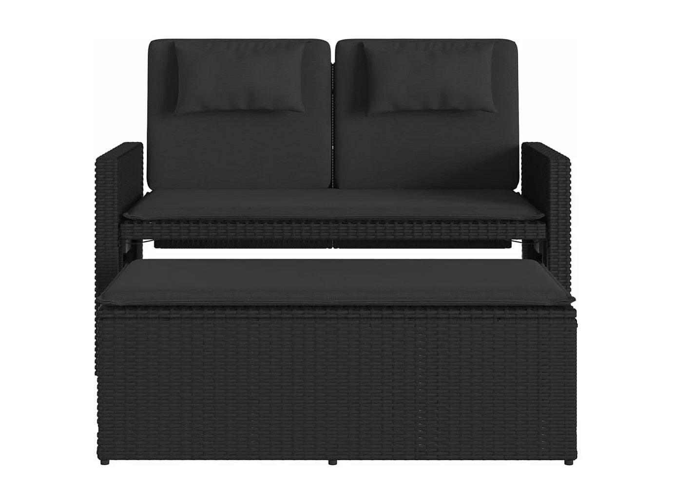 Banc inclinable de jardin avec coussins noir résine tressée