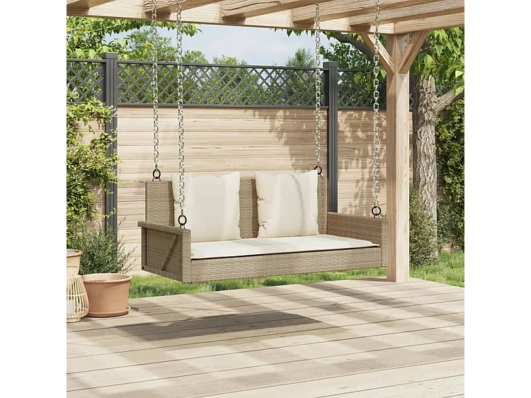 Balancelle avec coussins beige 119x56x48 résine tressée