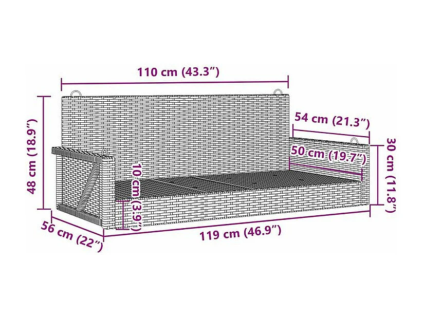 Balancelle beige 119x56x48 résine tressée