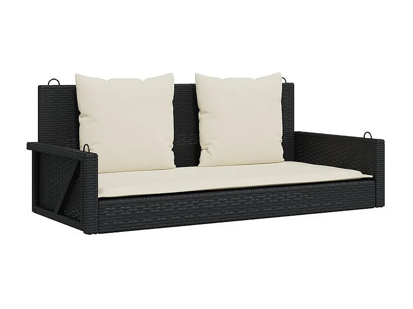 Balancelle avec coussins noir 119x56x48 résine tressée