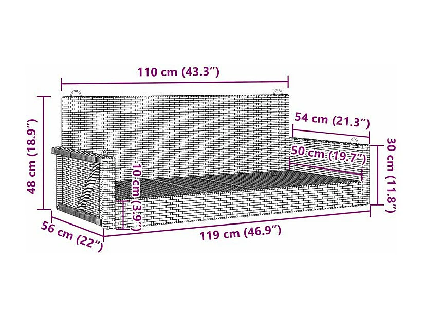 Balancelle marron 119x56x48 résine tressée