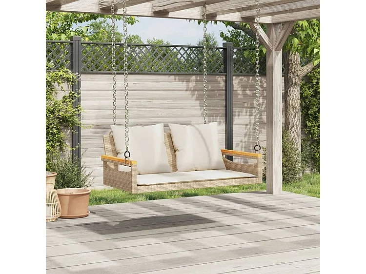 Balancelle avec coussins beige 109x62x40 résine tressée