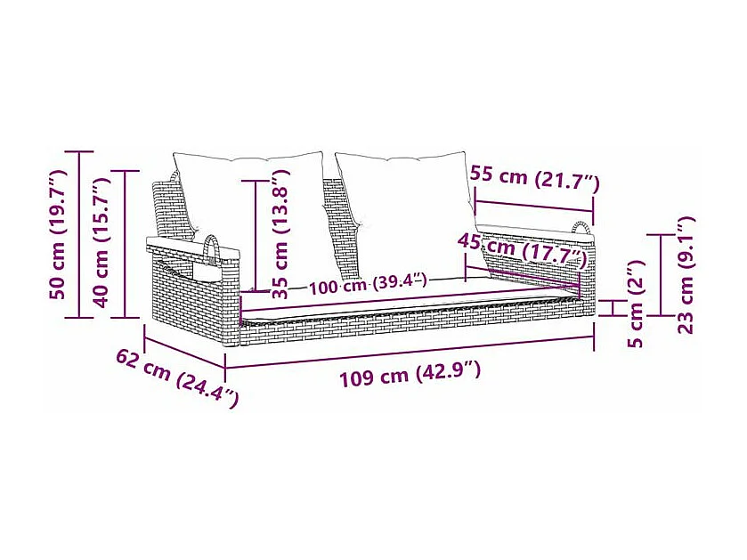Balancelle avec coussins beige 109x62x40 résine tressée