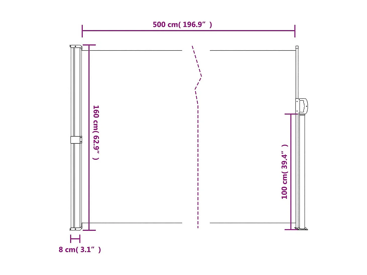 Auvent latéral rétractable anthracite 160x500