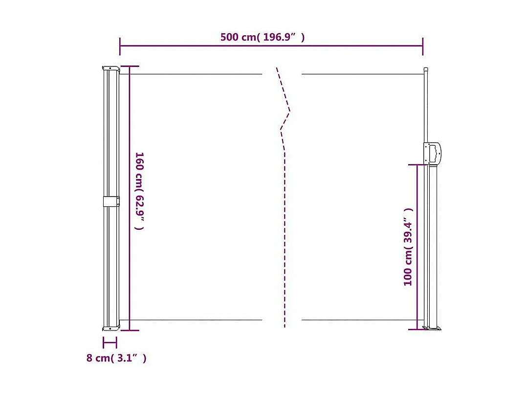 Auvent latéral rétractable vert foncé 160x500
