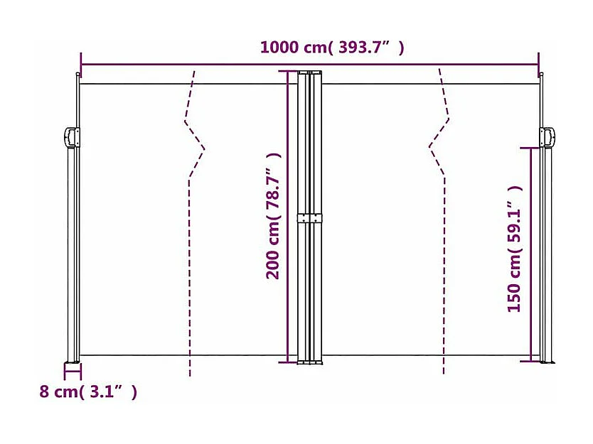 Auvent latéral rétractable taupe 200x1000