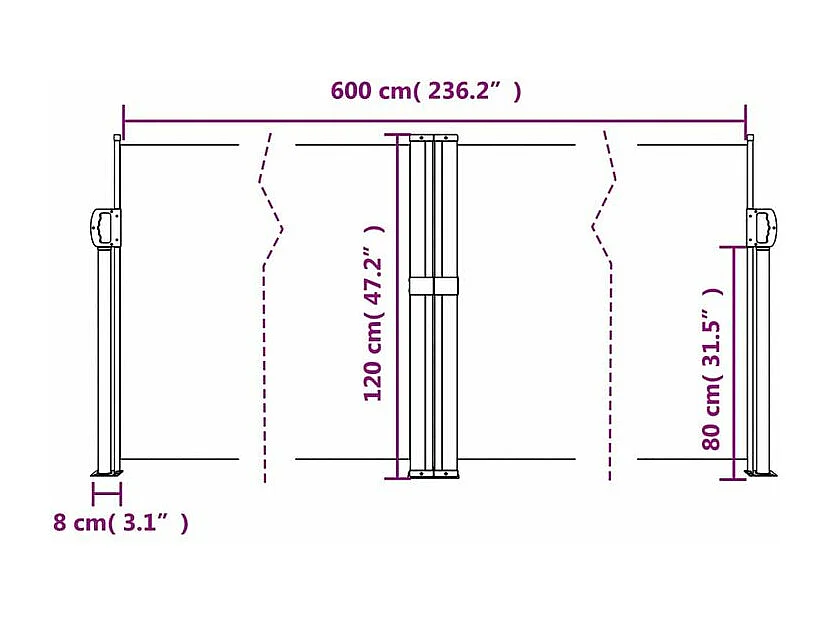 Auvent latéral rétractable terre cuite 120x600