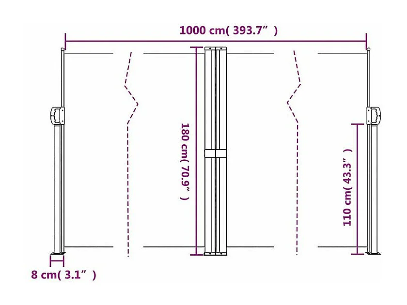 Auvent latéral rétractable blanc 180x1000