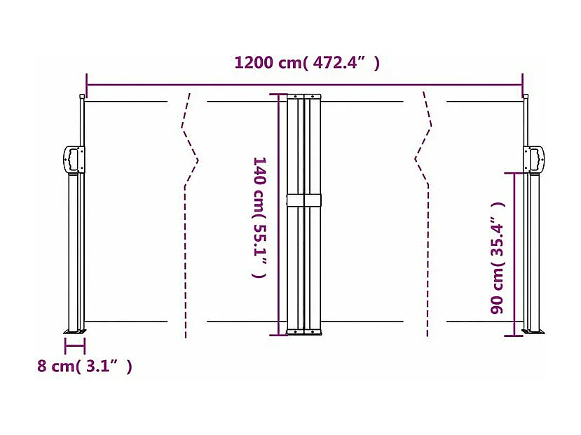 Auvent latéral rétractable blanc 140x1200