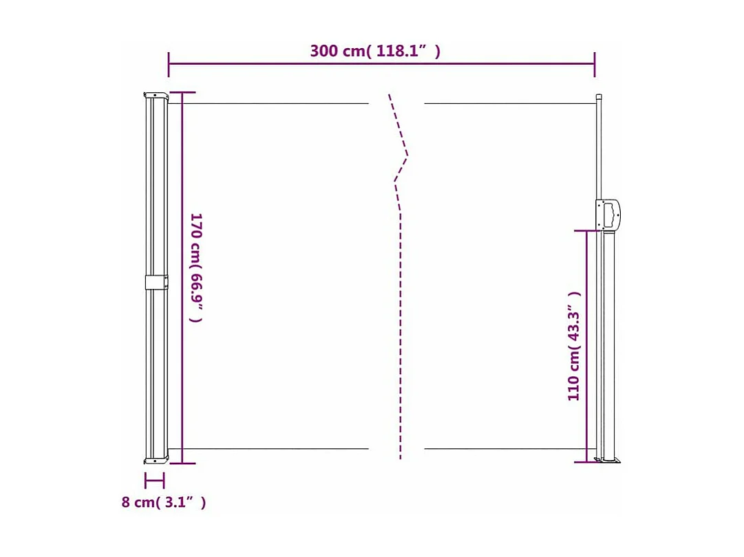 Auvent latéral rétractable taupe 170x300