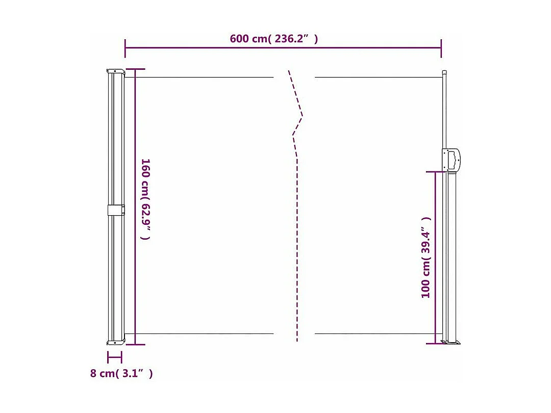 Auvent latéral rétractable beige 160x600
