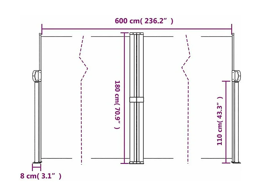 Auvent latéral rétractable blanc 180x600