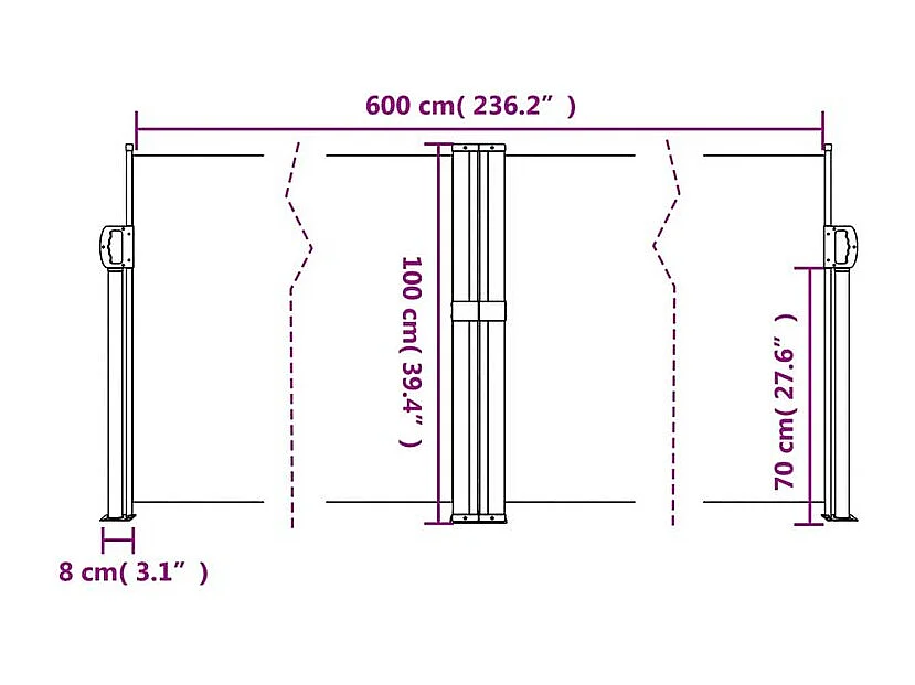 Auvent latéral rétractable taupe 100x600