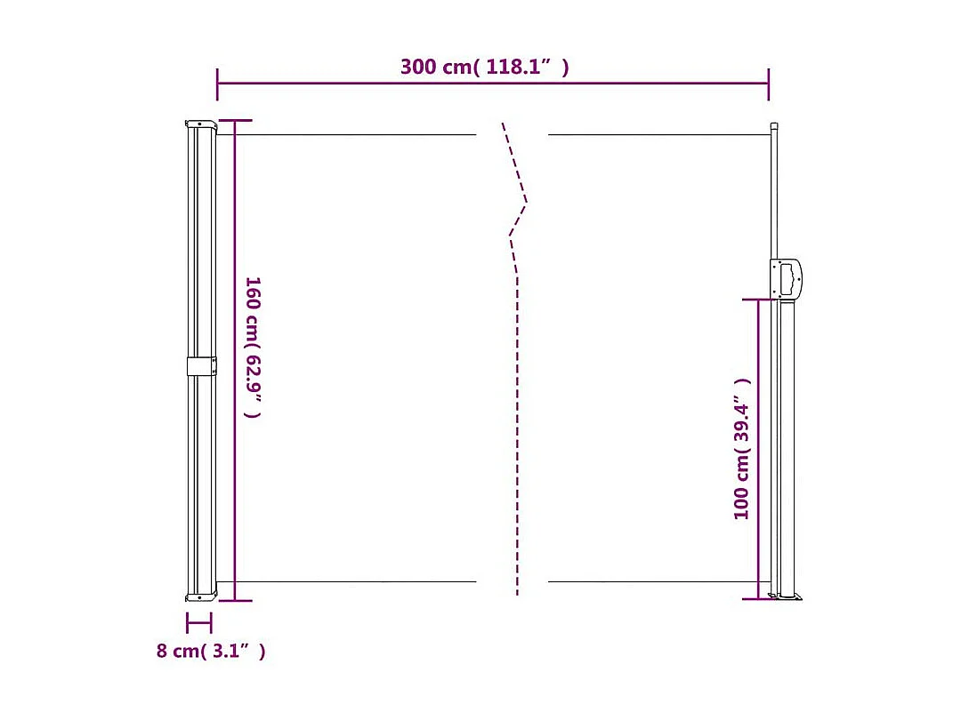 Auvent latéral rétractable blanc 160x300