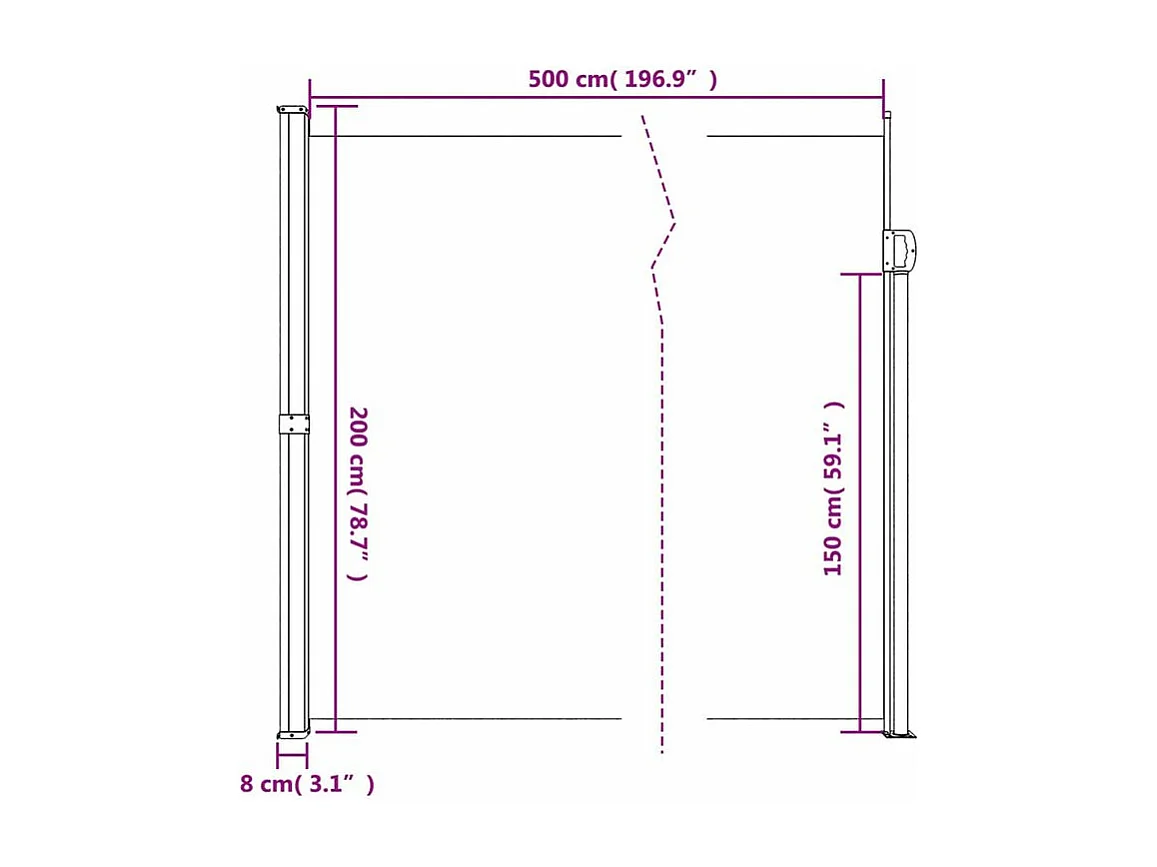 Auvent latéral rétractable beige 200x500