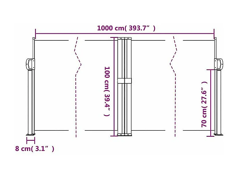 Auvent latéral rétractable taupe 100x1000