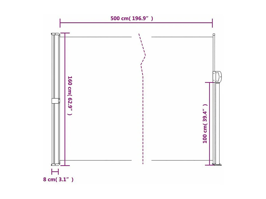 Auvent latéral rétractable blanc 160x500