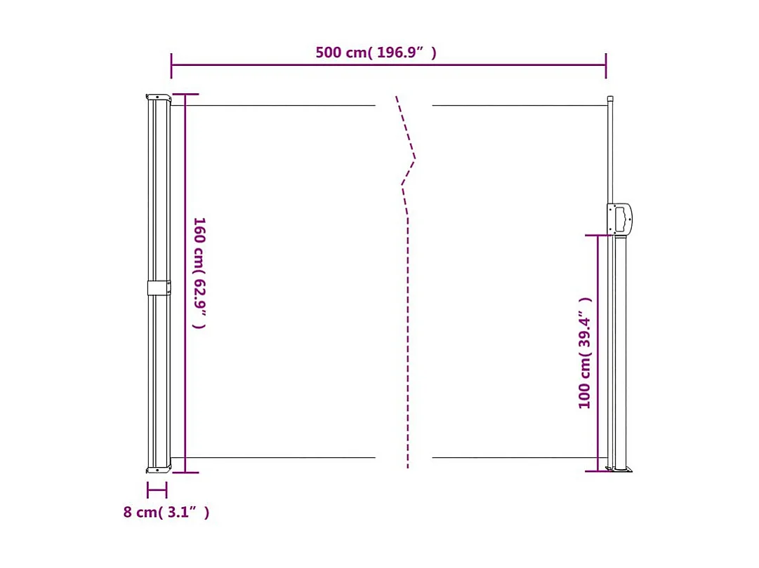 Auvent latéral rétractable beige 160x500