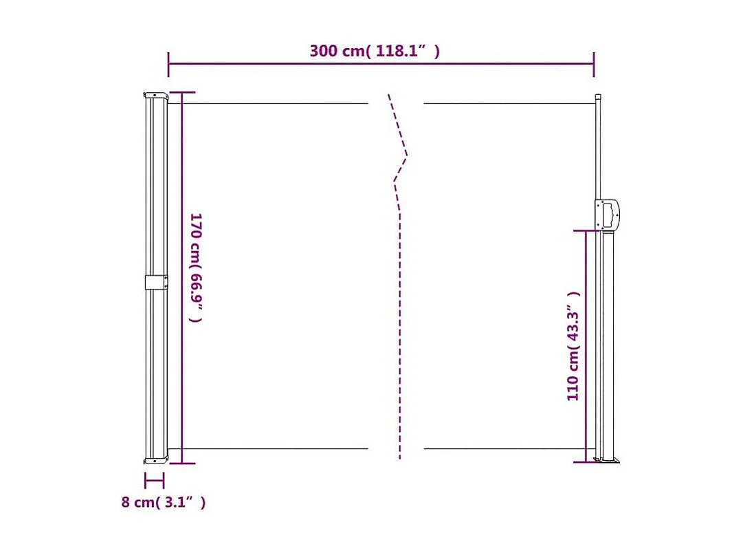 Auvent latéral rétractable blanc 170x300