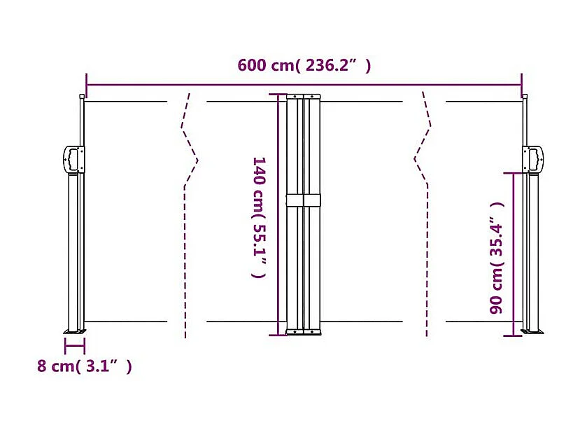 Auvent latéral rétractable beige 140x600