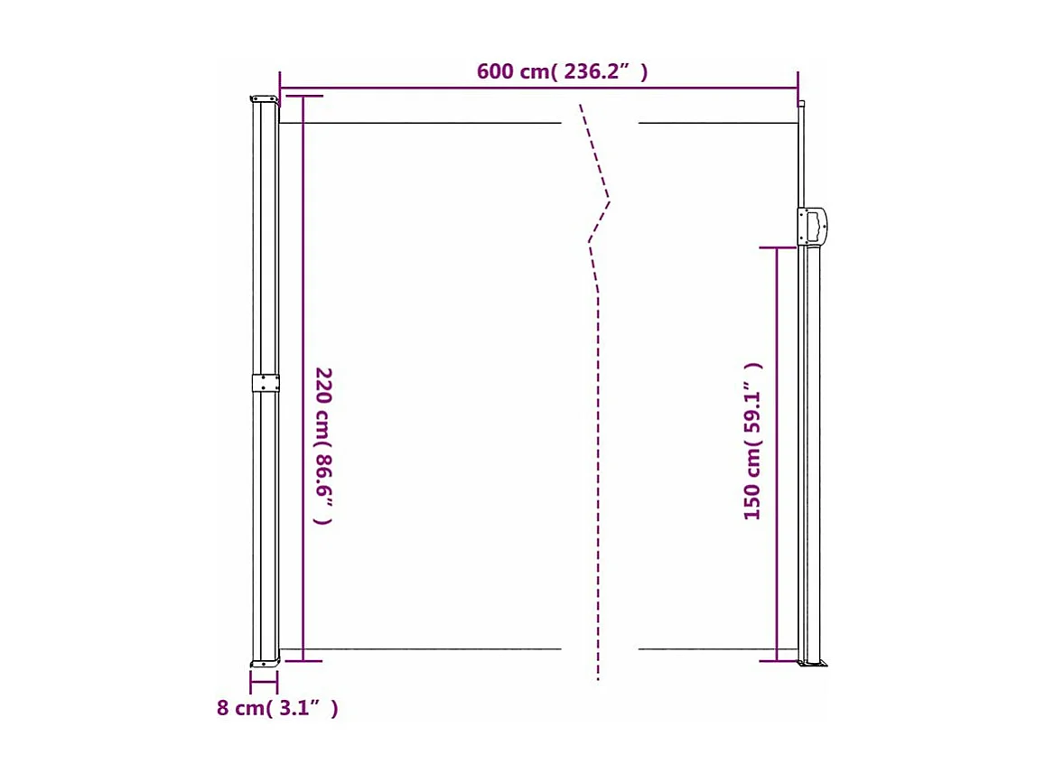 Auvent latéral rétractable vert foncé 220x600
