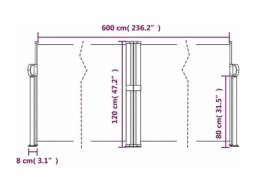 Auvent latéral rétractable beige 120x600