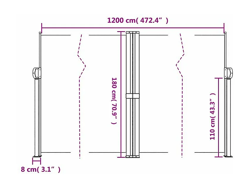 Auvent latéral rétractable beige 180x1200