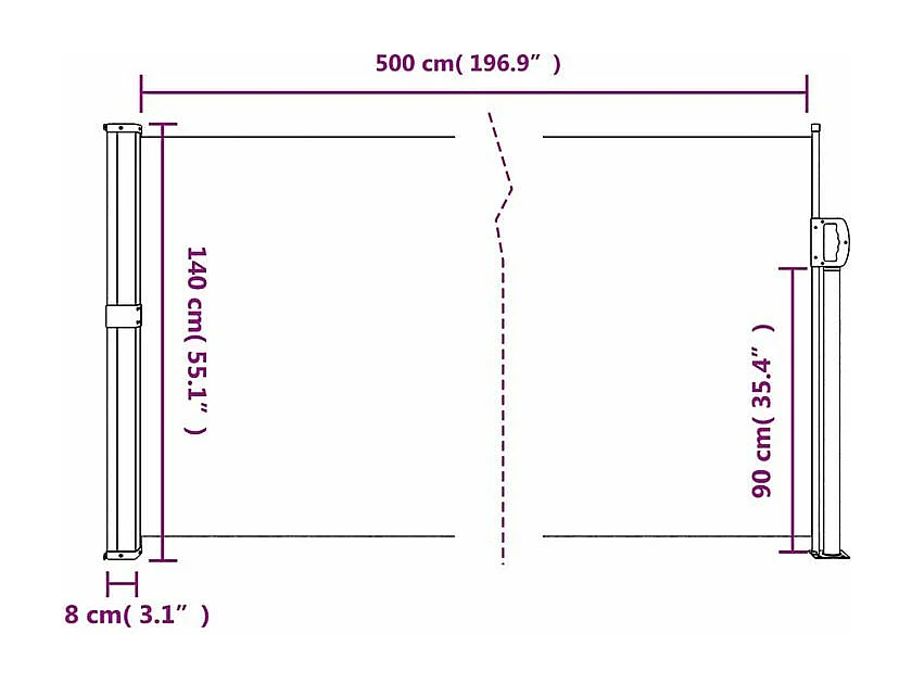 Auvent latéral rétractable taupe 140x500