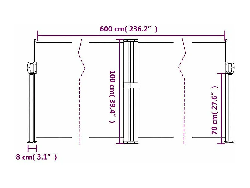 Auvent latéral rétractable vert foncé 100x600