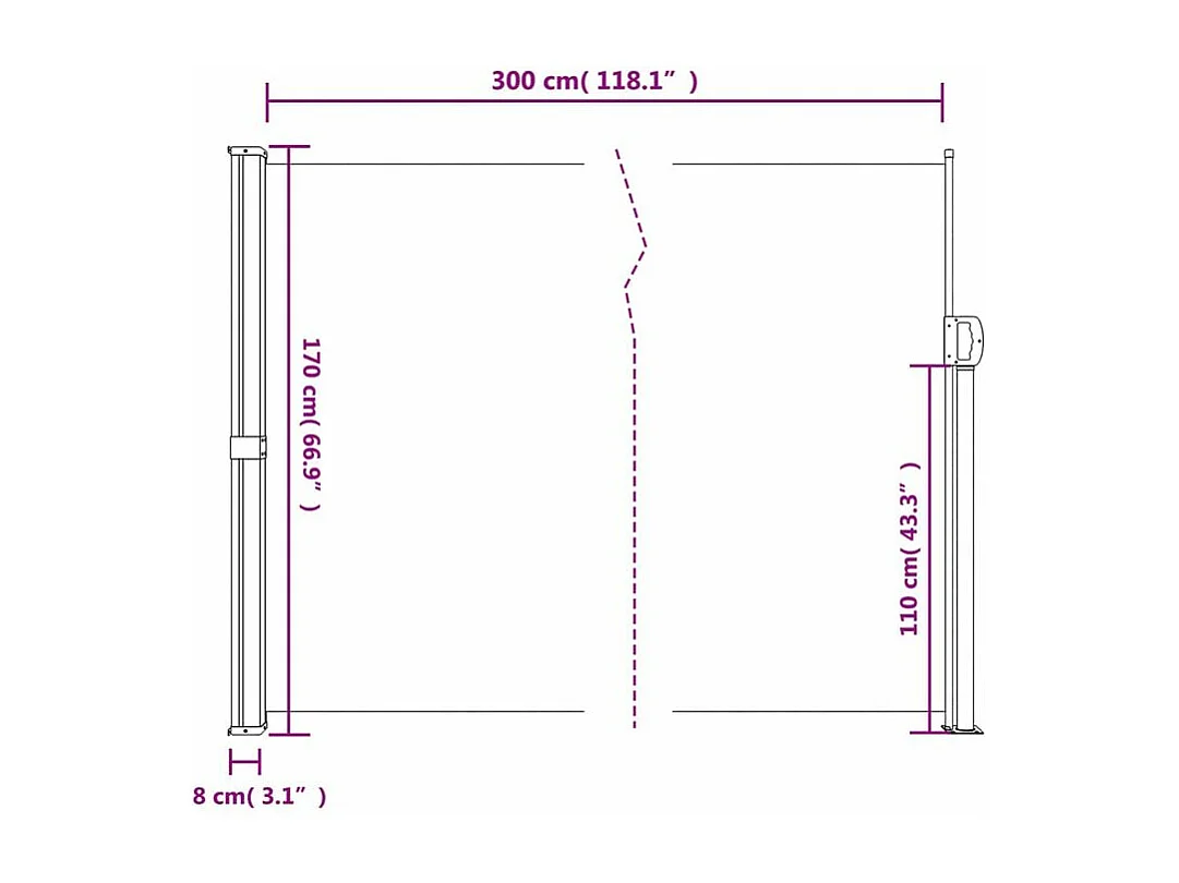 Auvent latéral rétractable vert foncé 170x300