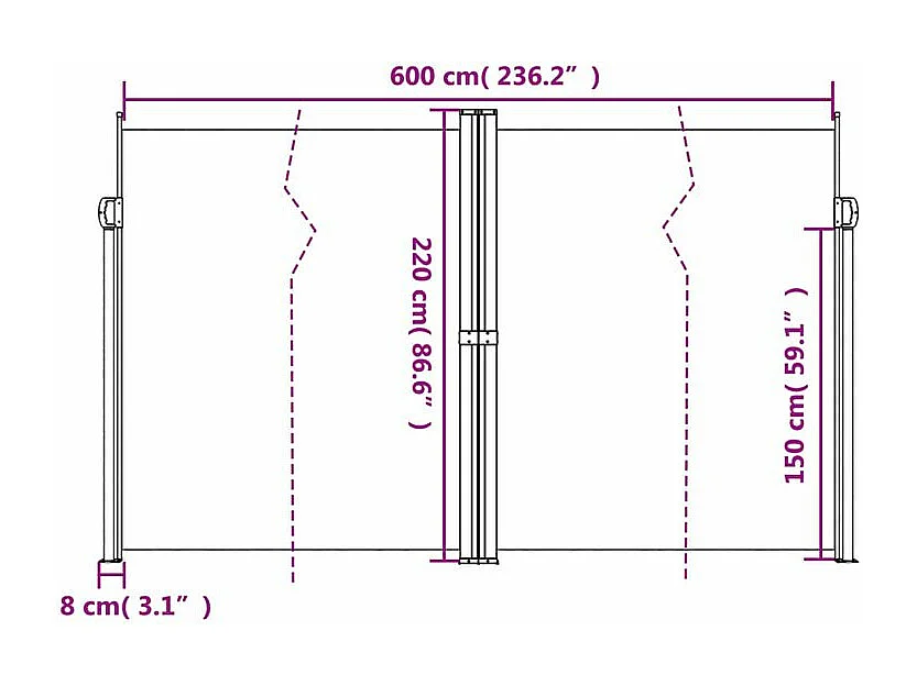 Auvent latéral rétractable taupe 220x600