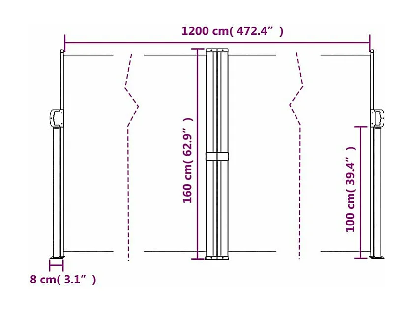 Auvent latéral rétractable vert foncé 160x1200