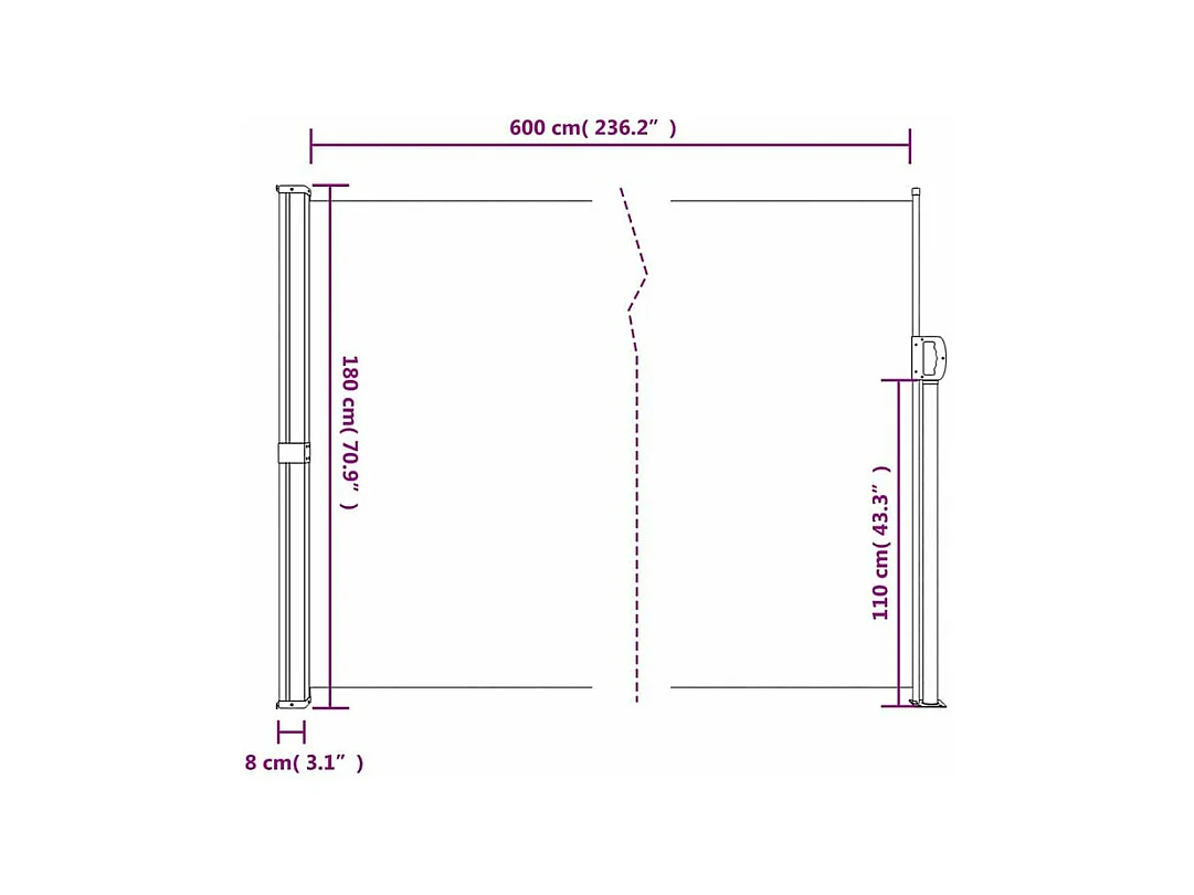 vidaXL Toldo lateral retráctil verde oscuro 180x600 cm