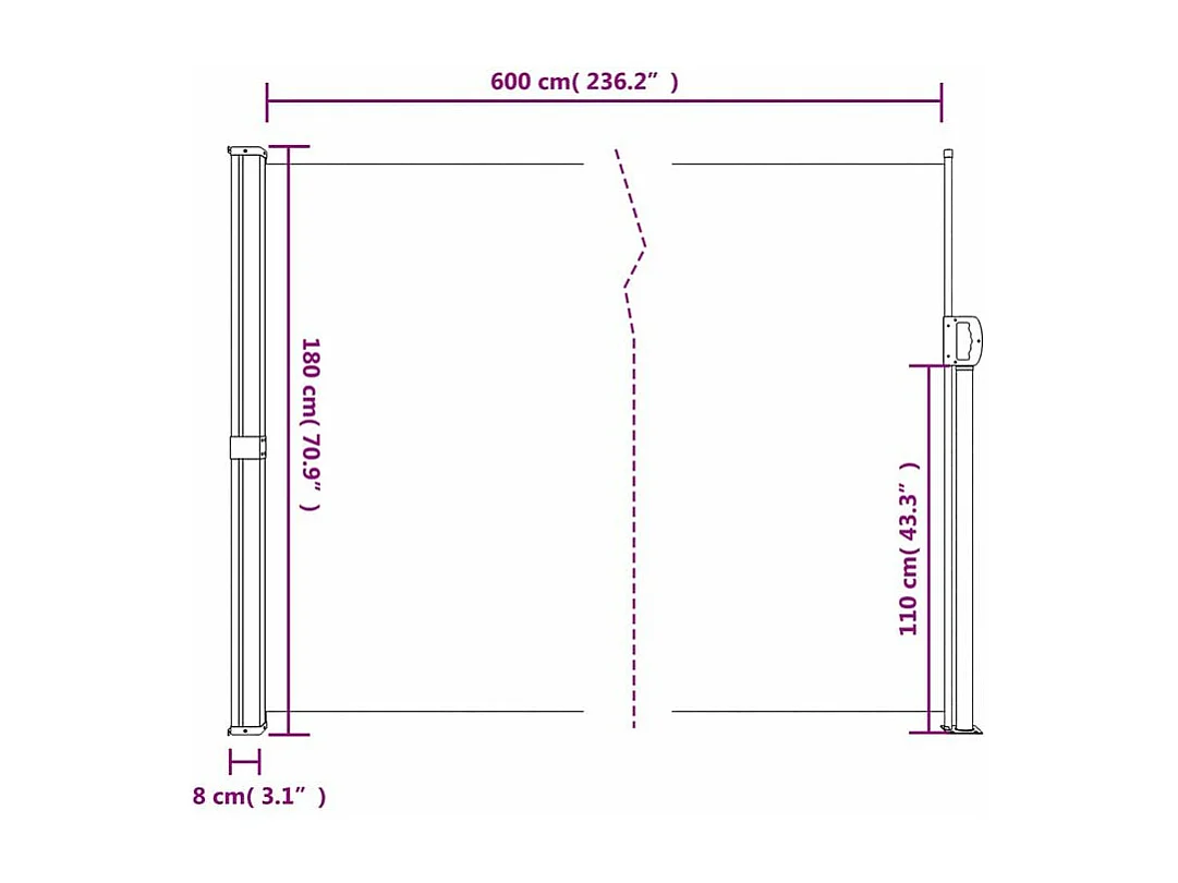 Auvent latéral rétractable vert foncé 180x600