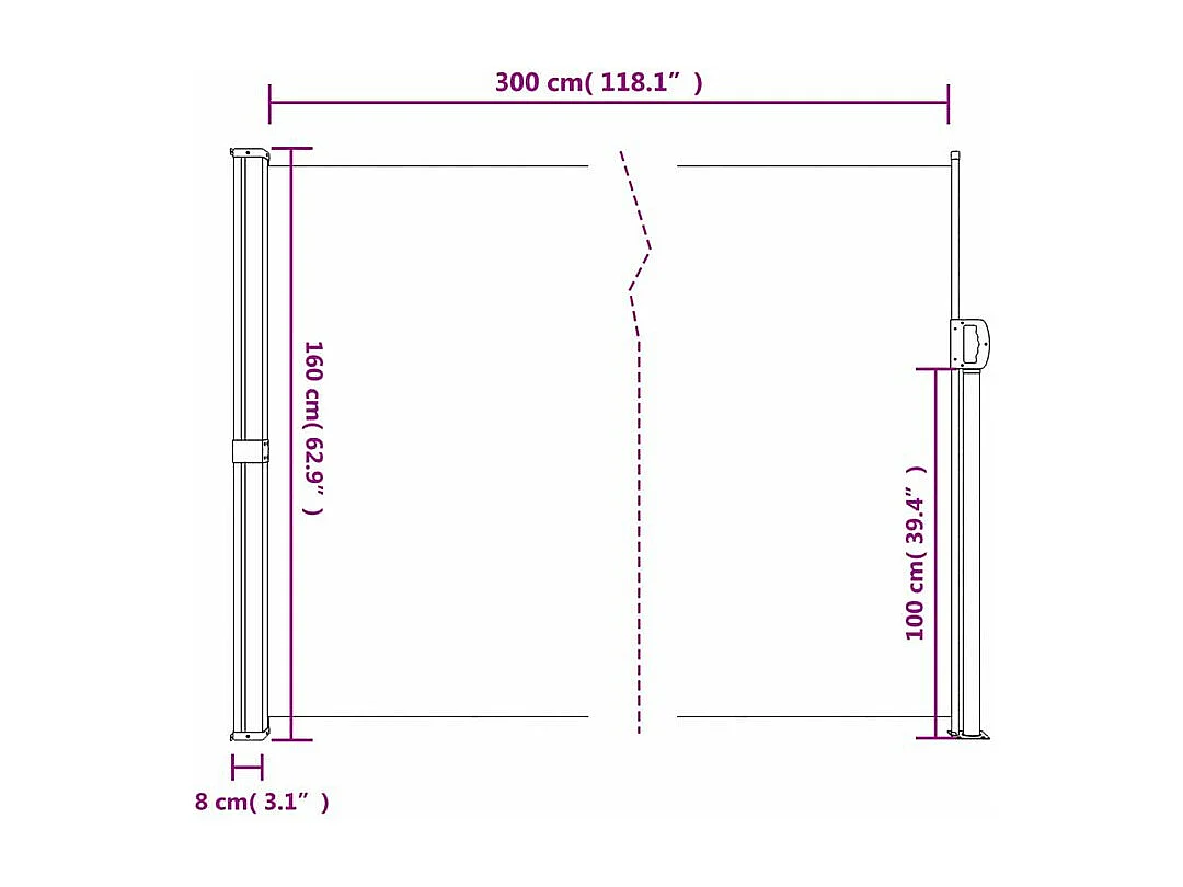 Auvent latéral rétractable taupe 160x300