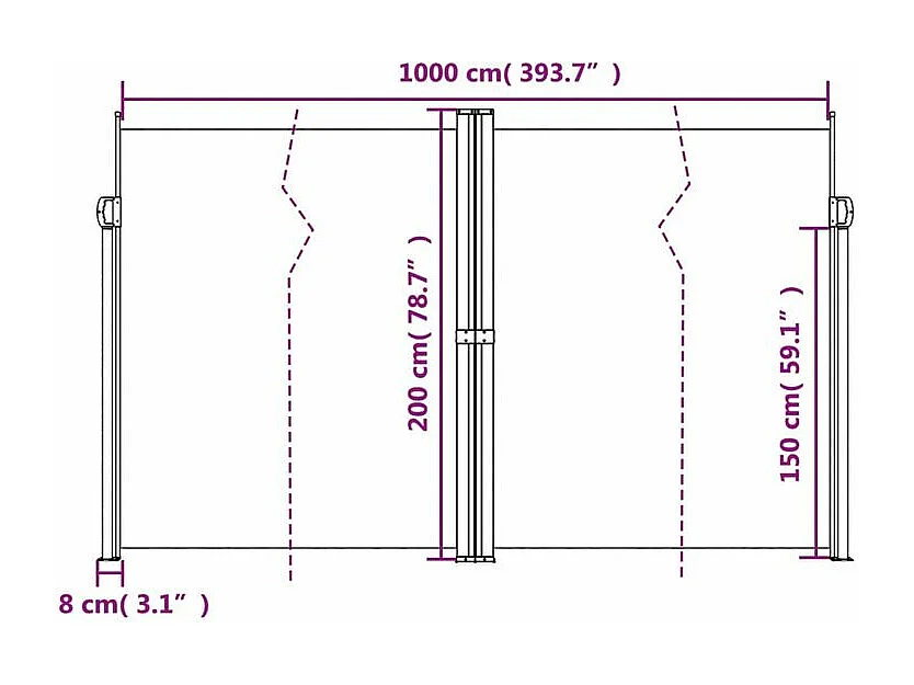 Auvent latéral rétractable terre cuite 200x1000