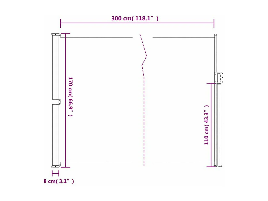 Auvent latéral rétractable beige 170x300