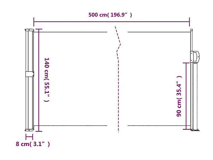 Auvent latéral rétractable blanc 140x500