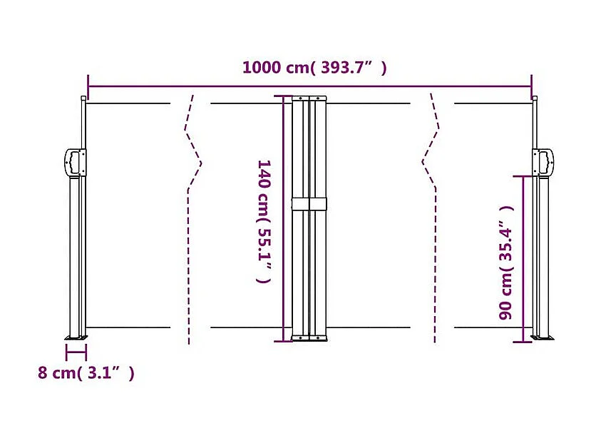 Auvent latéral rétractable terre cuite 140x1000