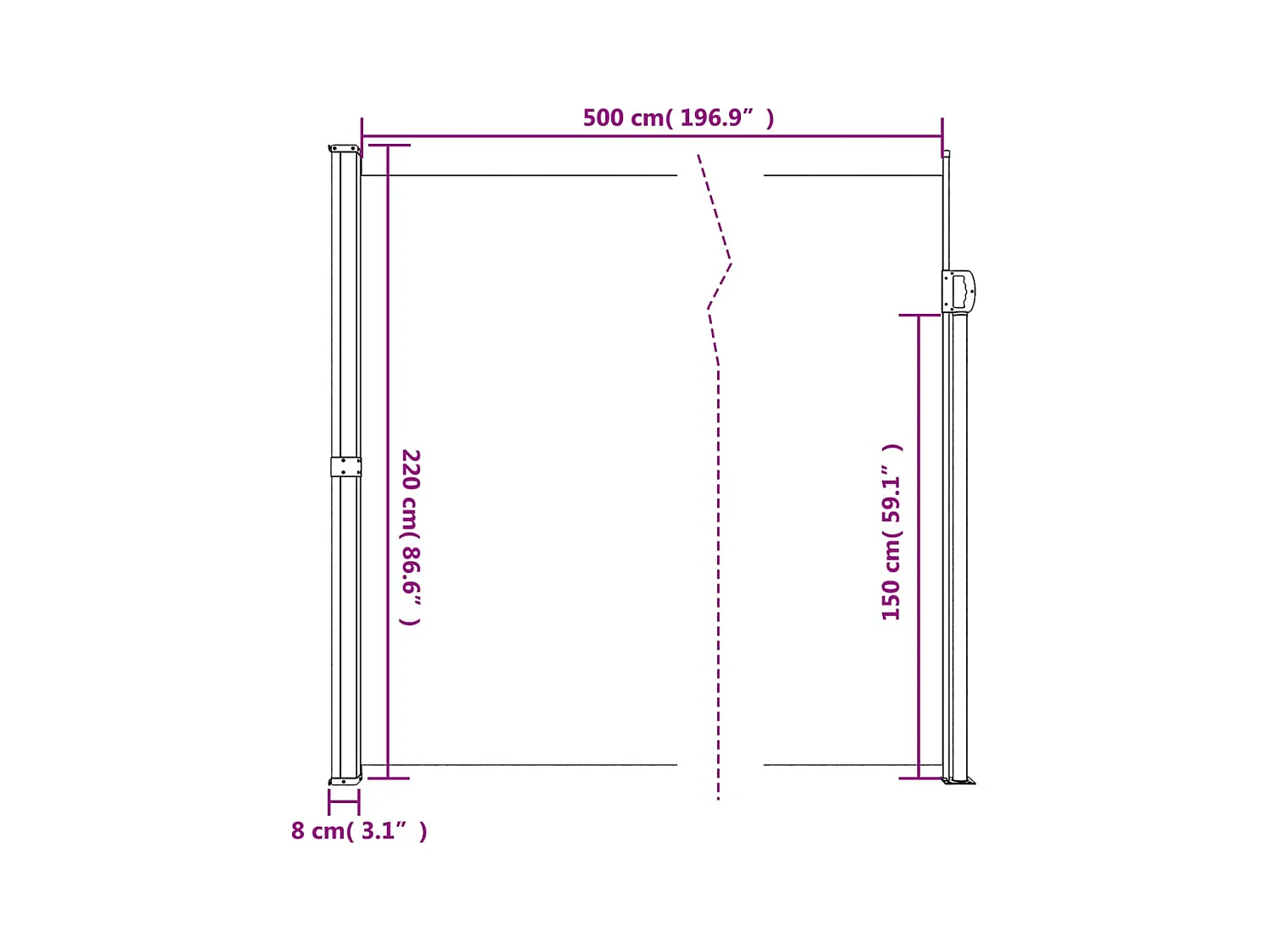 Auvent latéral rétractable anthracite 220x500