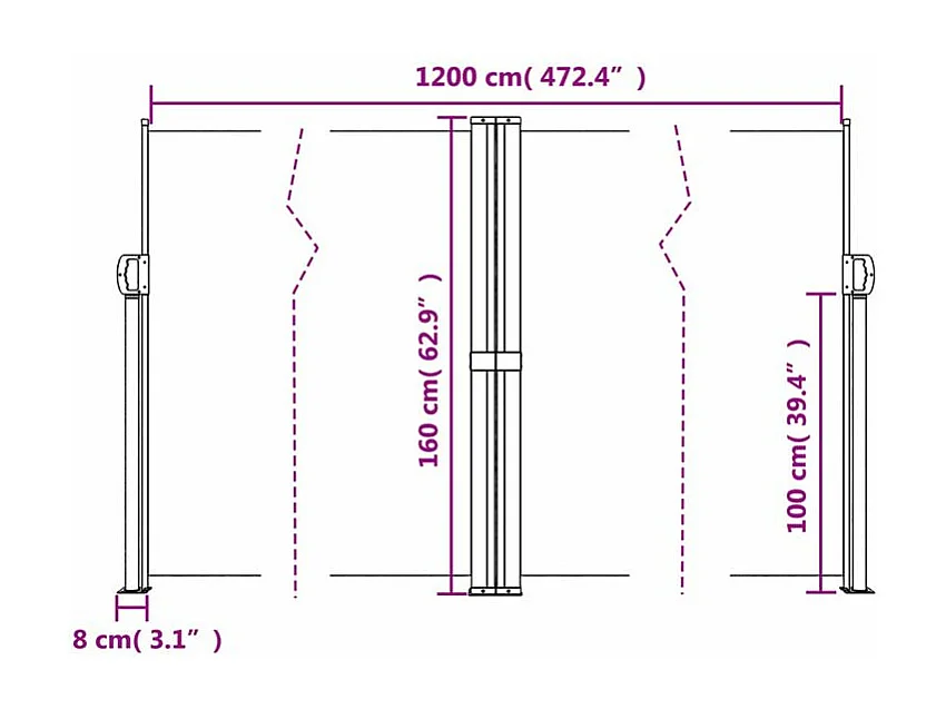 Auvent latéral rétractable taupe 160x1200
