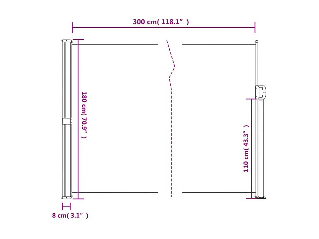 Auvent latéral rétractable beige 180x300
