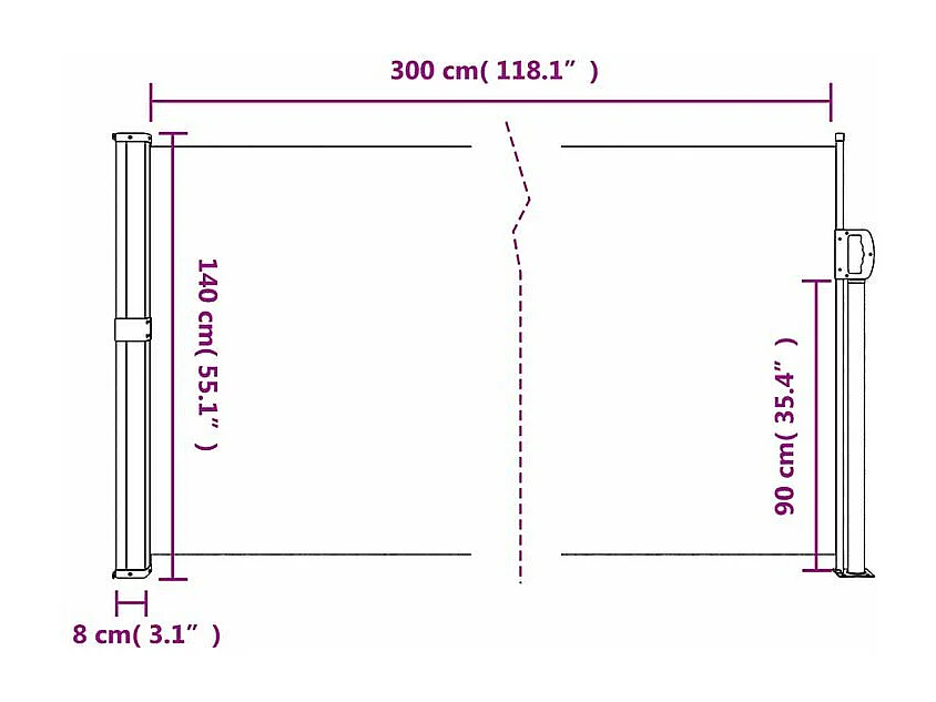 Auvent latéral rétractable beige 140x300