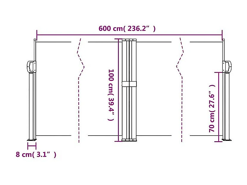 Auvent latéral rétractable blanc 100x600