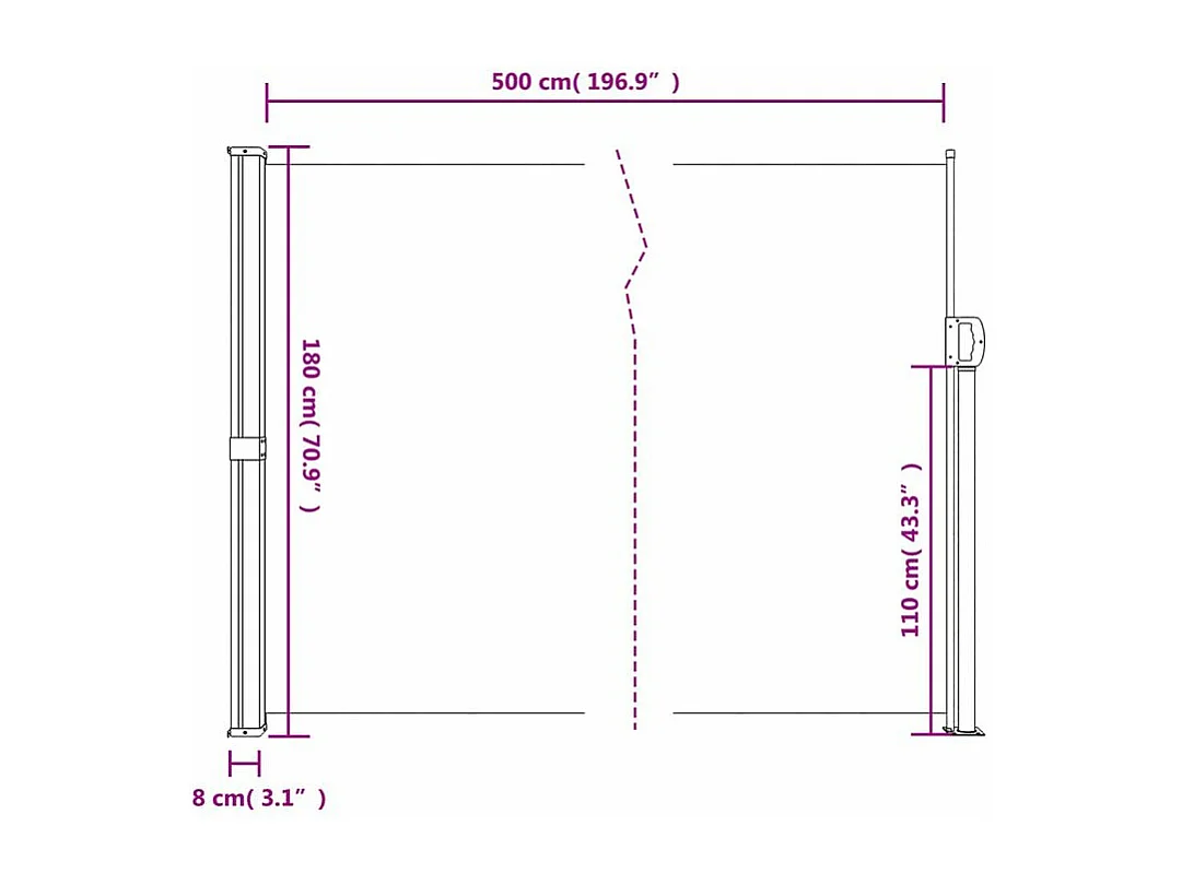 Auvent latéral rétractable blanc 180x500