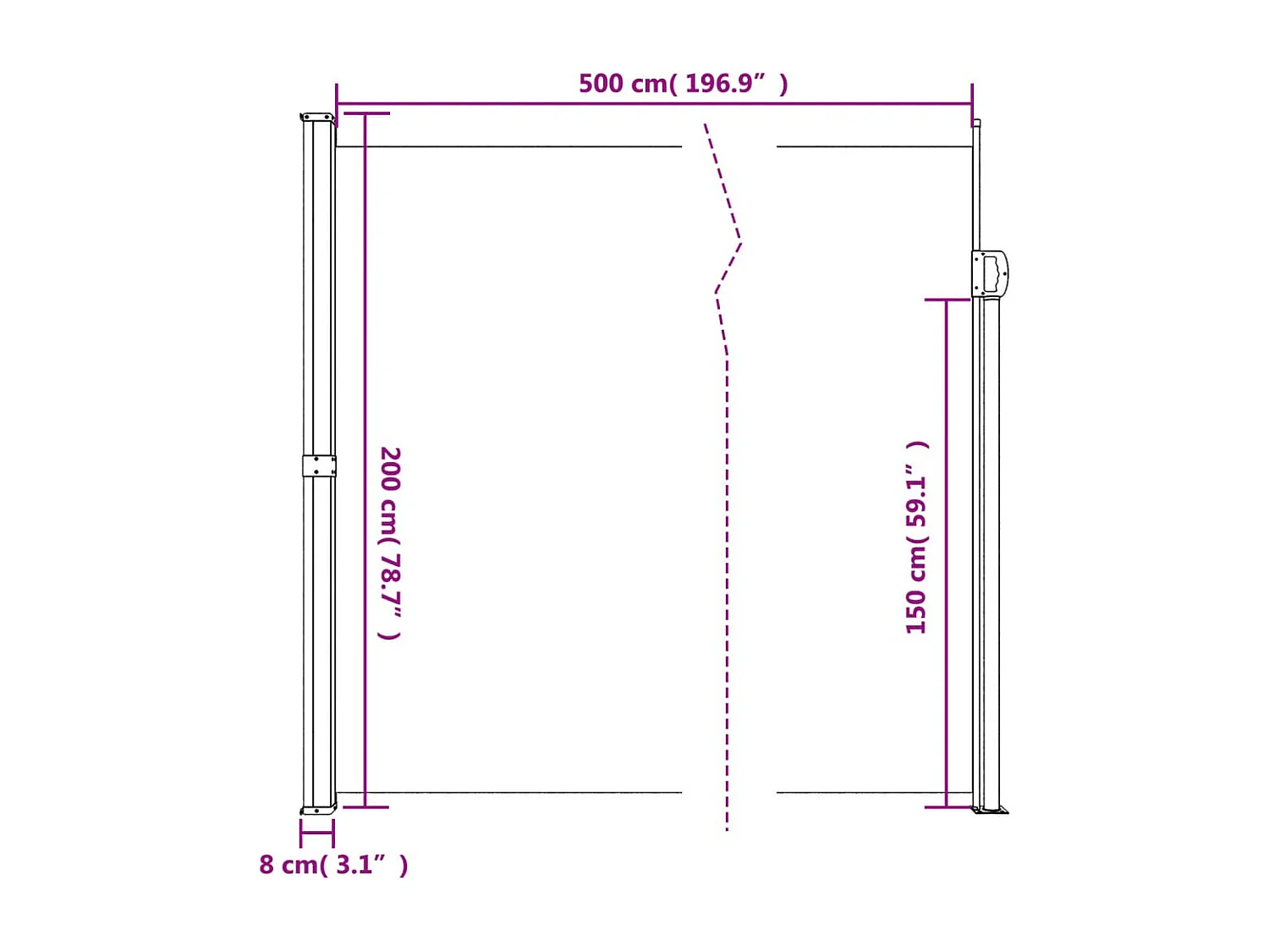 Auvent latéral rétractable marron 200x500