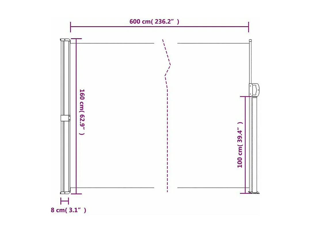 Auvent latéral rétractable vert foncé 160x600