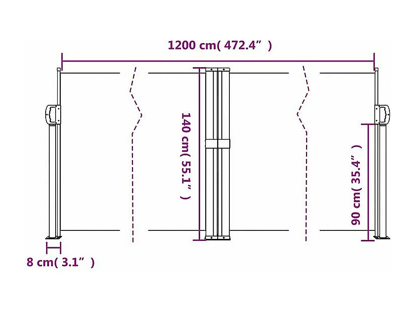 Auvent latéral rétractable terre cuite 140x1200