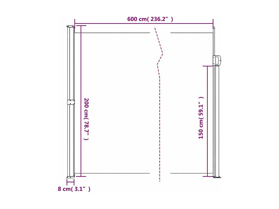Auvent latéral rétractable vert foncé 200x600