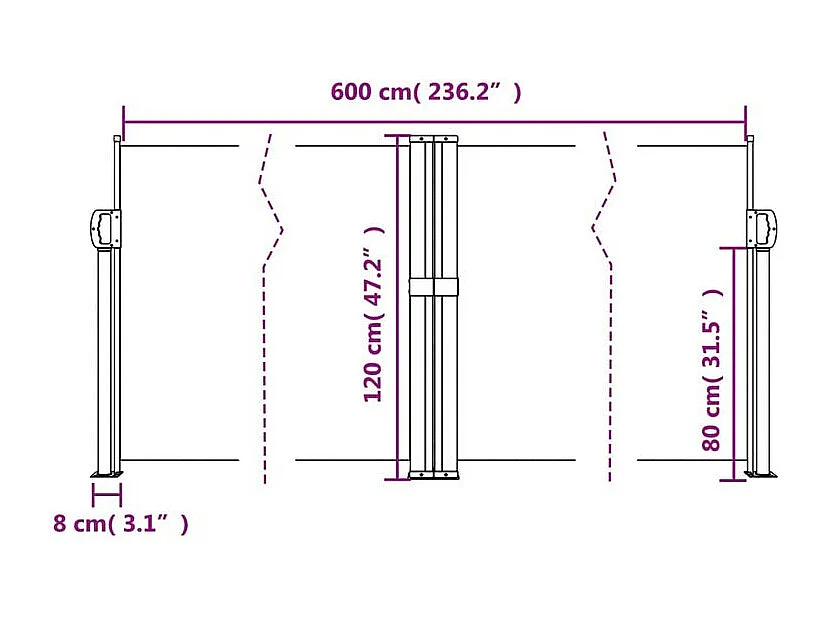 Auvent latéral rétractable taupe 120x600
